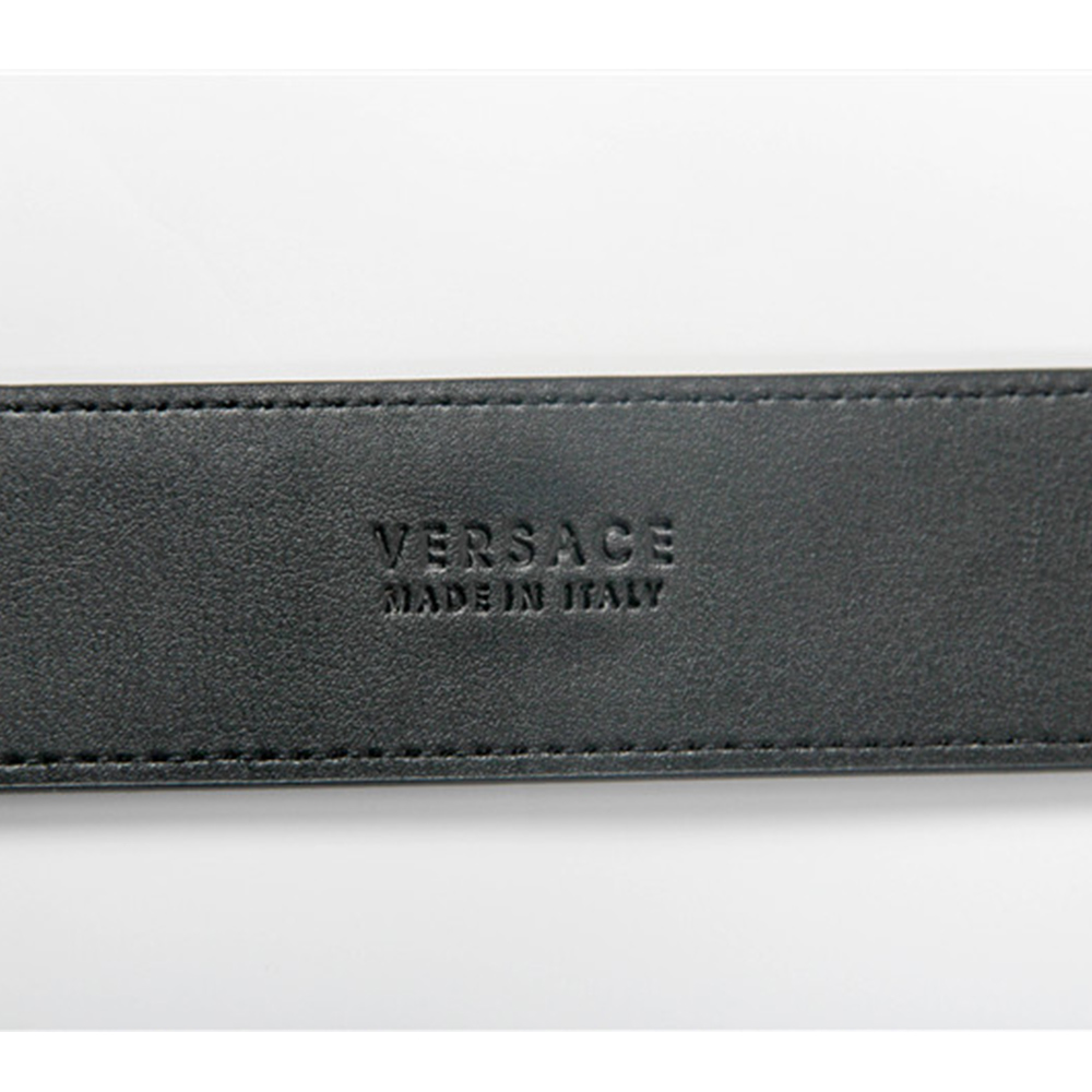 Versace Black Leather Versace Medusa Mens Belt Head Buckle - 