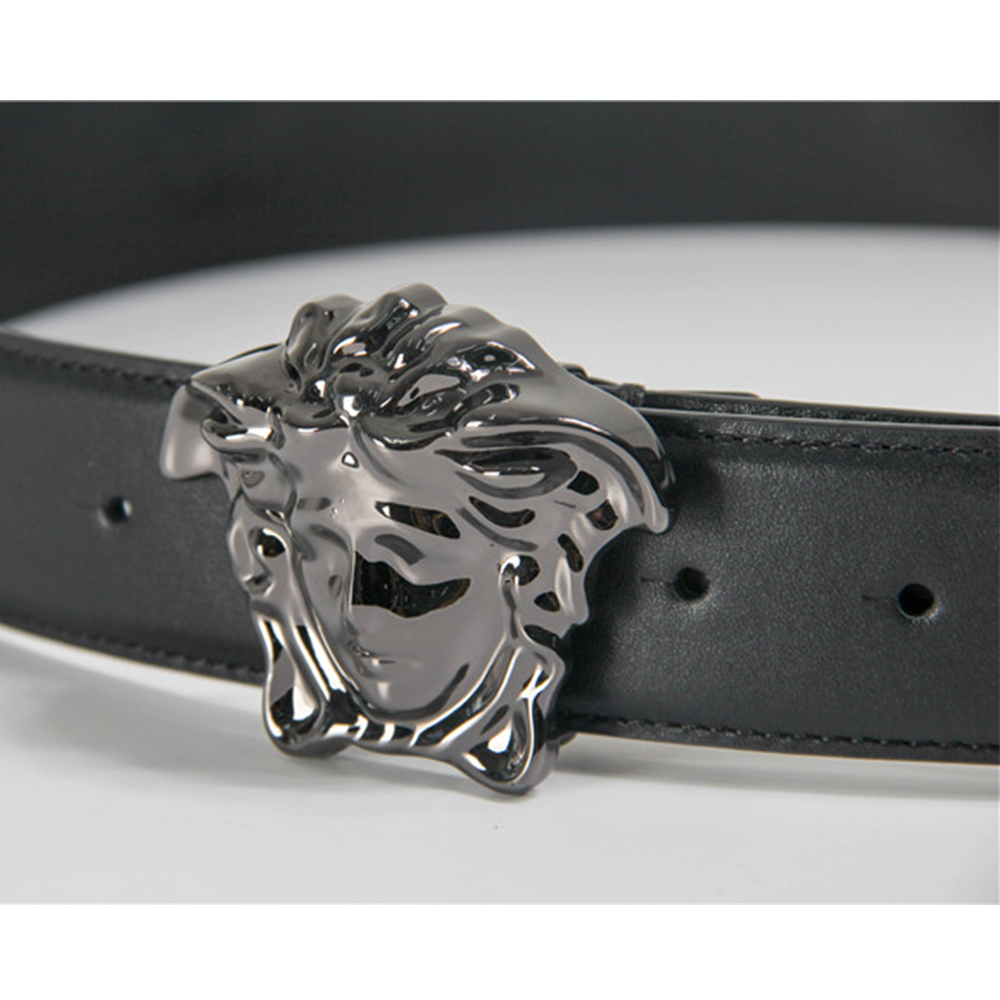 Versace Black Leather Versace Medusa Mens Belt Head Buckle - 