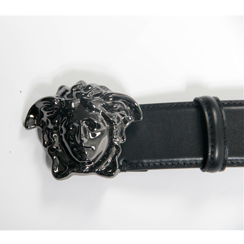 Versace Black Leather Versace Medusa Mens Belt Head Buckle - 