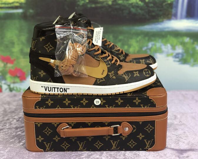 Nike X Off-White X Louis Vuitton Air Jordan 1 Customs Monogram Sneaker - 