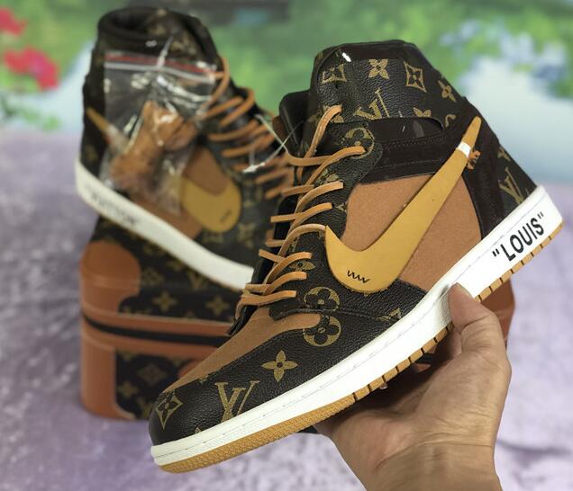 Nike X Off-White X Louis Vuitton Air Jordan 1 Customs Monogram Sneaker - 