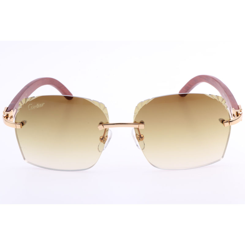 Cartier  8300818 Engrave Lens Wood Sunglasses In Gold Brown - 