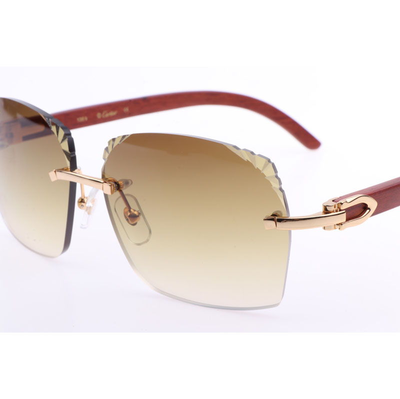 Cartier  8300818 Engrave Lens Wood Sunglasses In Gold Brown - 