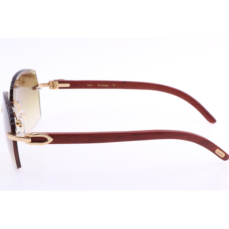 Cartier  8300818 Engrave Lens Wood Sunglasses In Gold Brown - 
