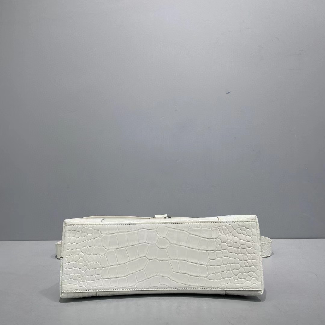 Balenciaga Women's Downtown Small Shoulder Bag Crocodile Embossed In White（29-18-10CM） - 