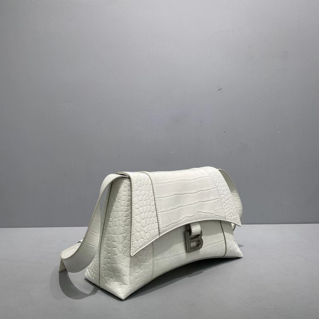 Balenciaga Women's Downtown Small Shoulder Bag Crocodile Embossed In White（29-18-10CM） - 