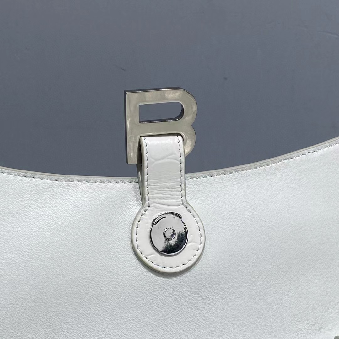 Balenciaga Women's Downtown Small Shoulder Bag Crocodile Embossed In White（29-18-10CM） - 