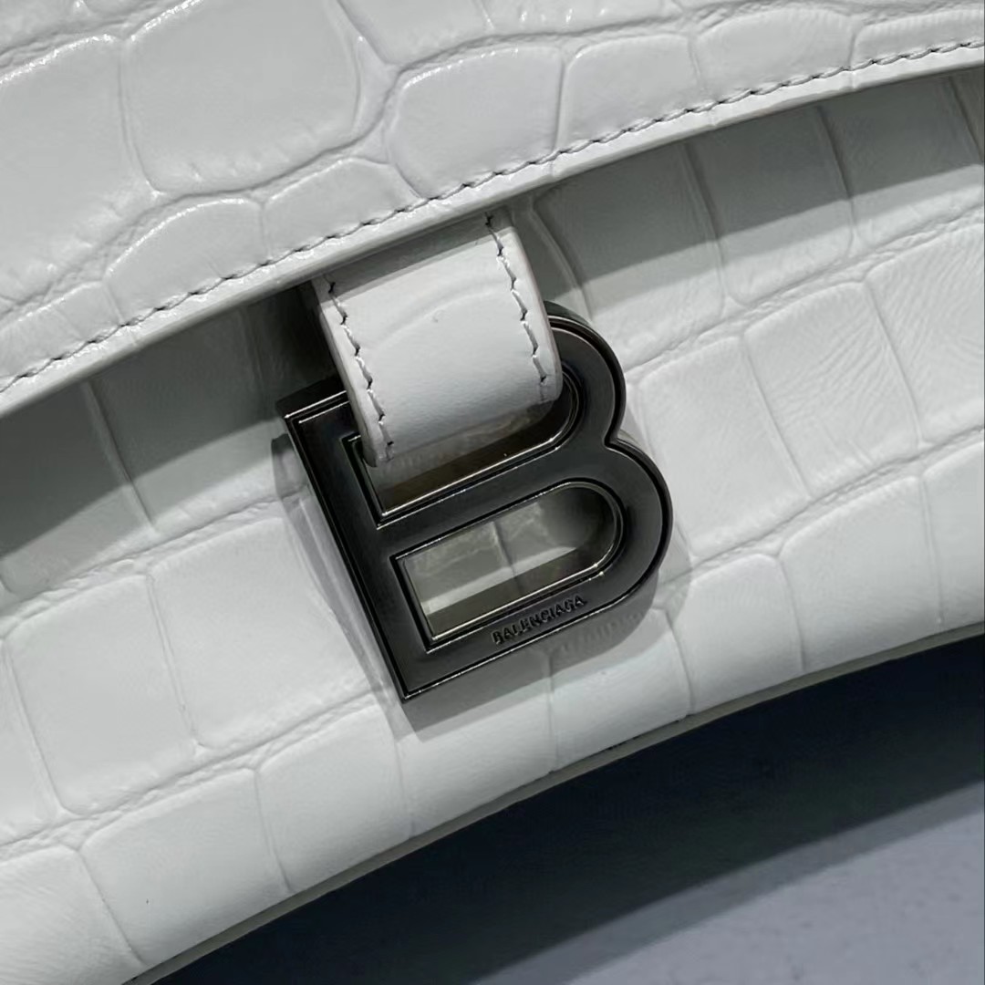Balenciaga Women's Downtown Small Shoulder Bag Crocodile Embossed In White（29-18-10CM） - 