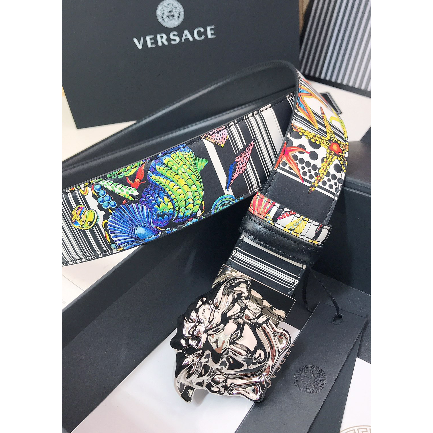 Versace Marine Organism Print 40 MM Belt  - 