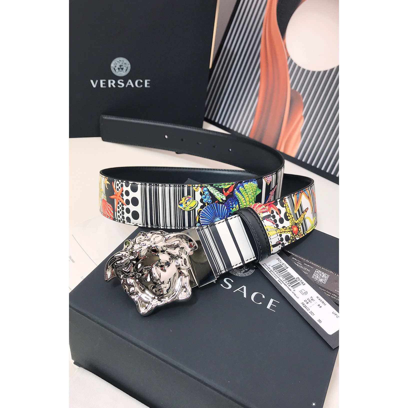 Versace Marine Organism Print 40 MM Belt  - 