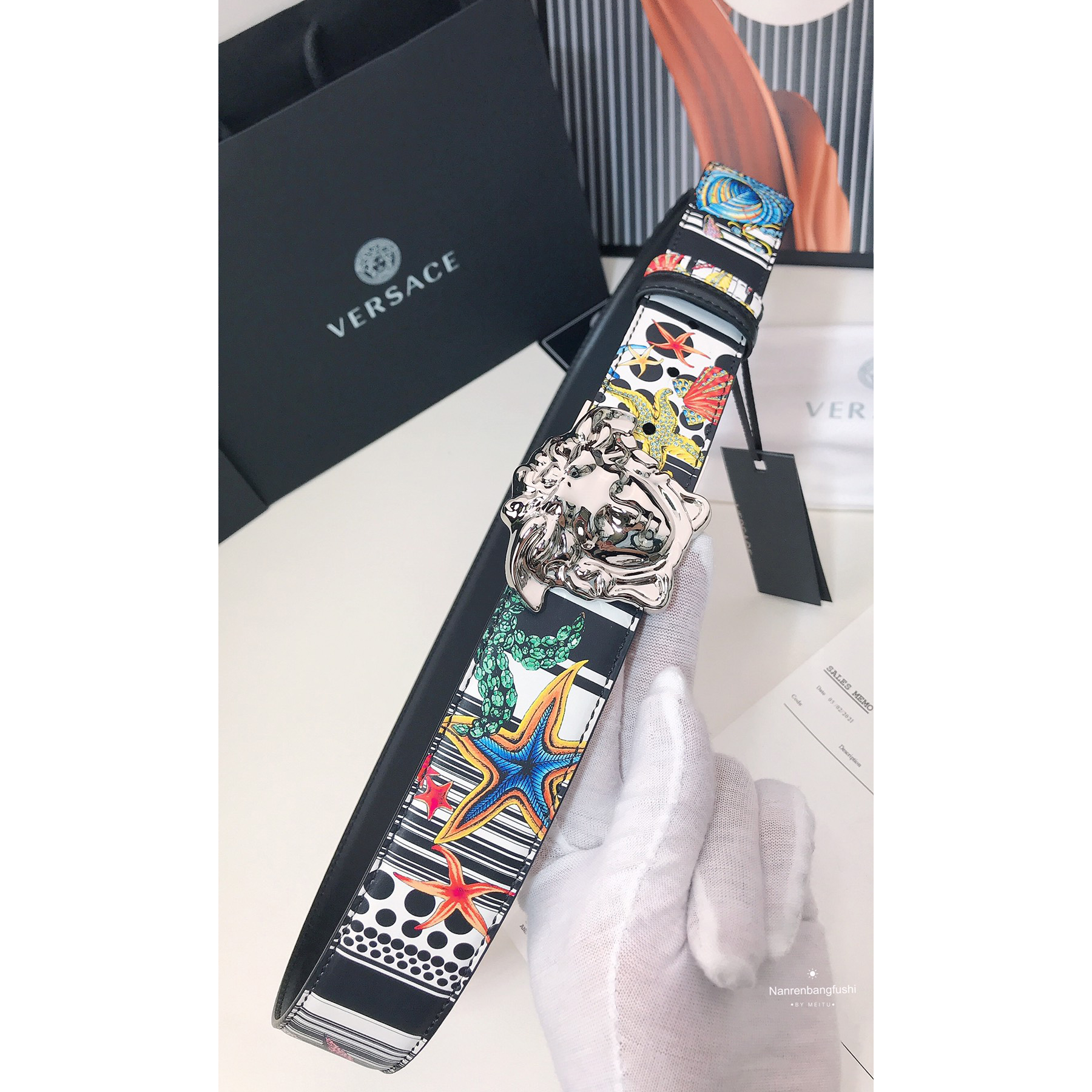 Versace Marine Organism Print 40 MM Belt  - 