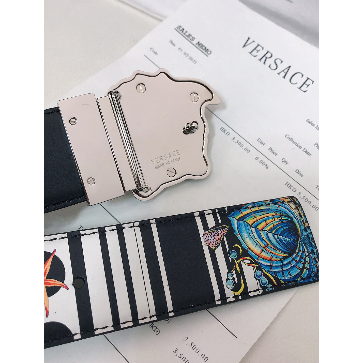 Versace Marine Organism Print 40 MM Belt  - 