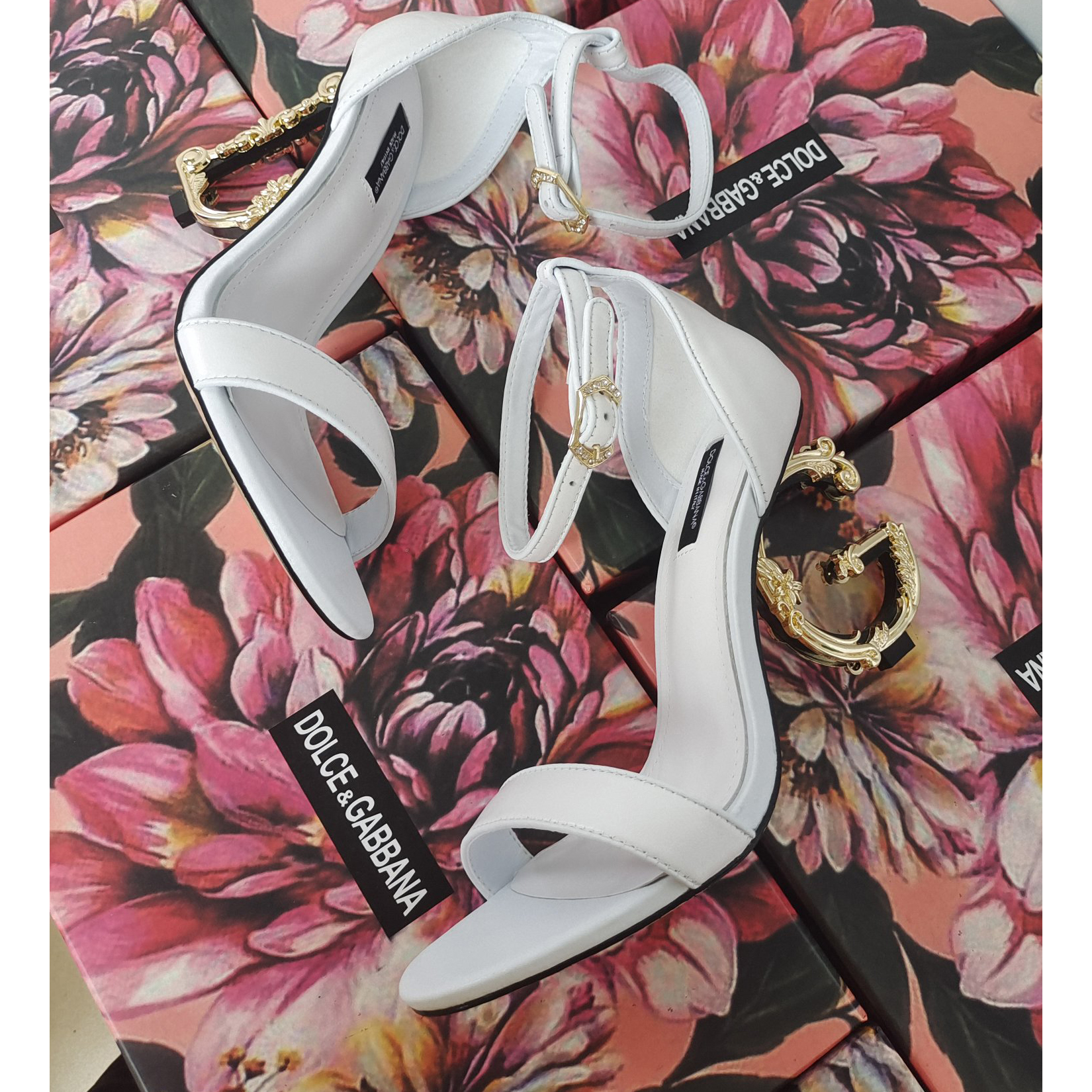 Dolce & Gabbana Nappa Leather Sandals With Baroque DG Heel - DesignerGu