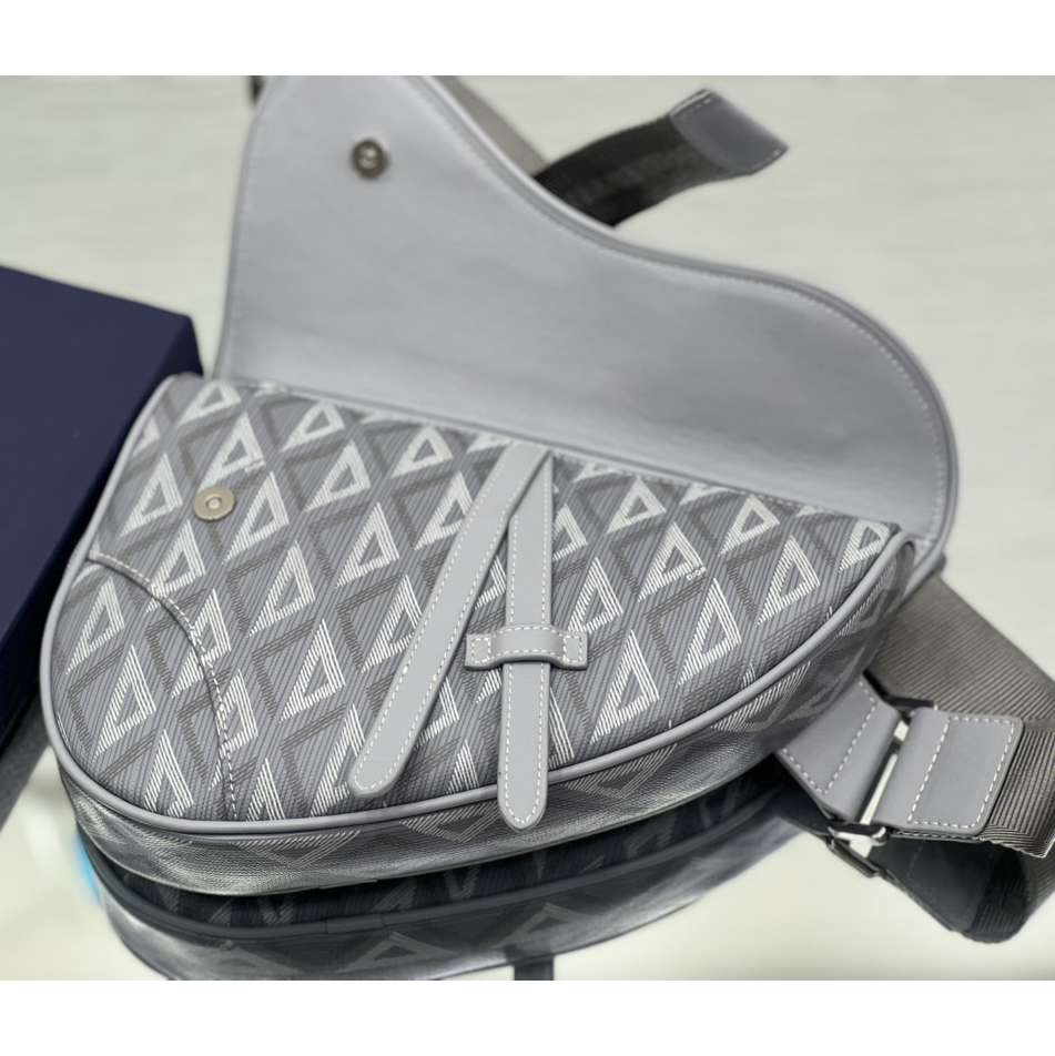Dior Black CD Diamond Canvas And Smooth Calfskin Saddle Bag(26-19-4.5cm) 1ADPO093 - 