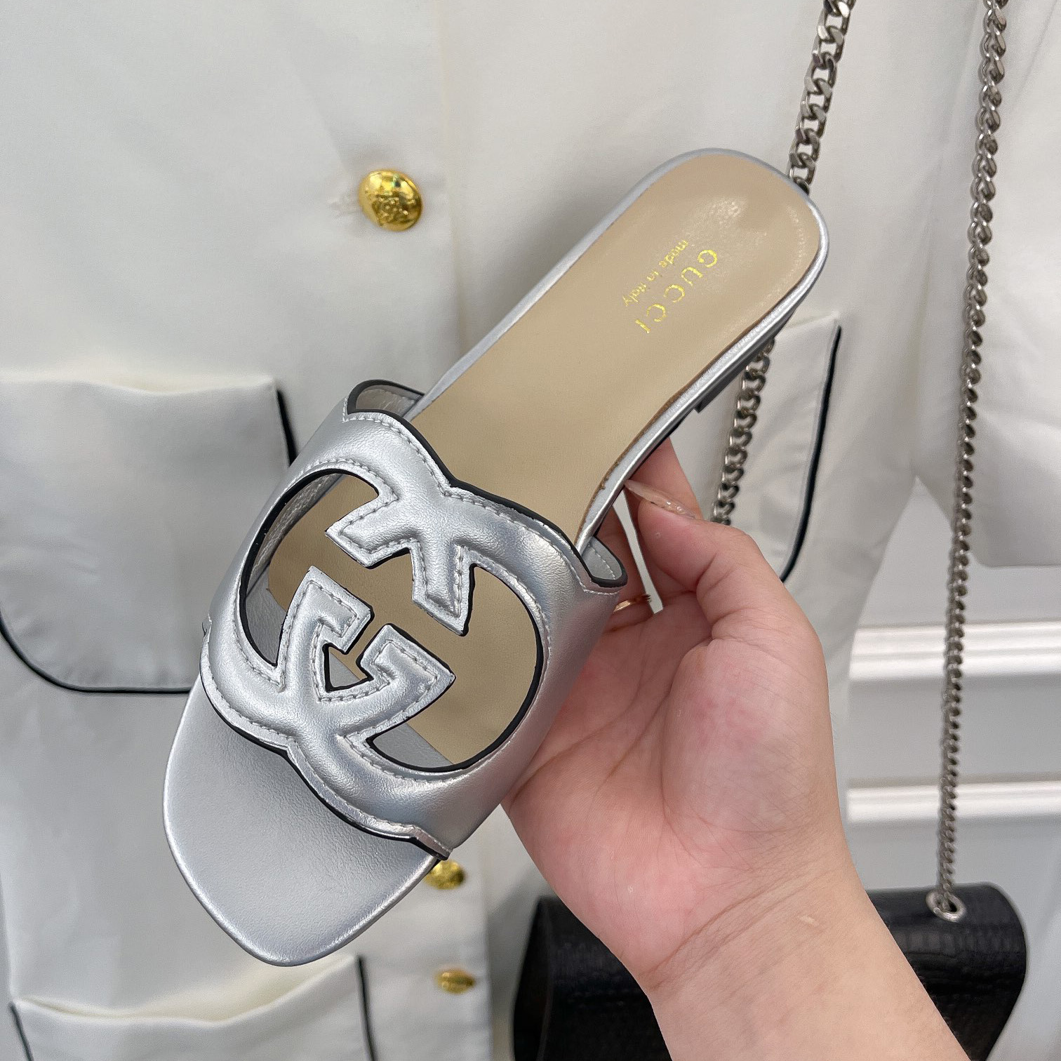 Gucci Women's Interlocking G Cut-Out Slide Sandal - DesignerGu