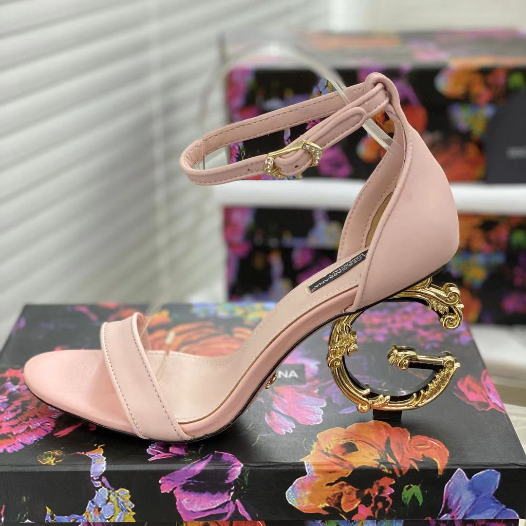Dolce & Gabbana Nappa Leather Sandals With Baroque DG Heel - 