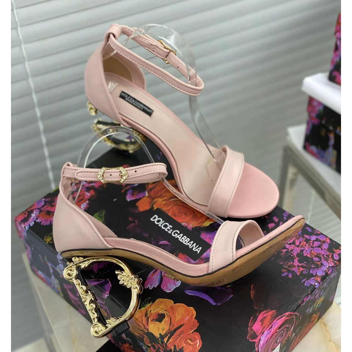 Dolce & Gabbana Nappa Leather Sandals With Baroque DG Heel - 