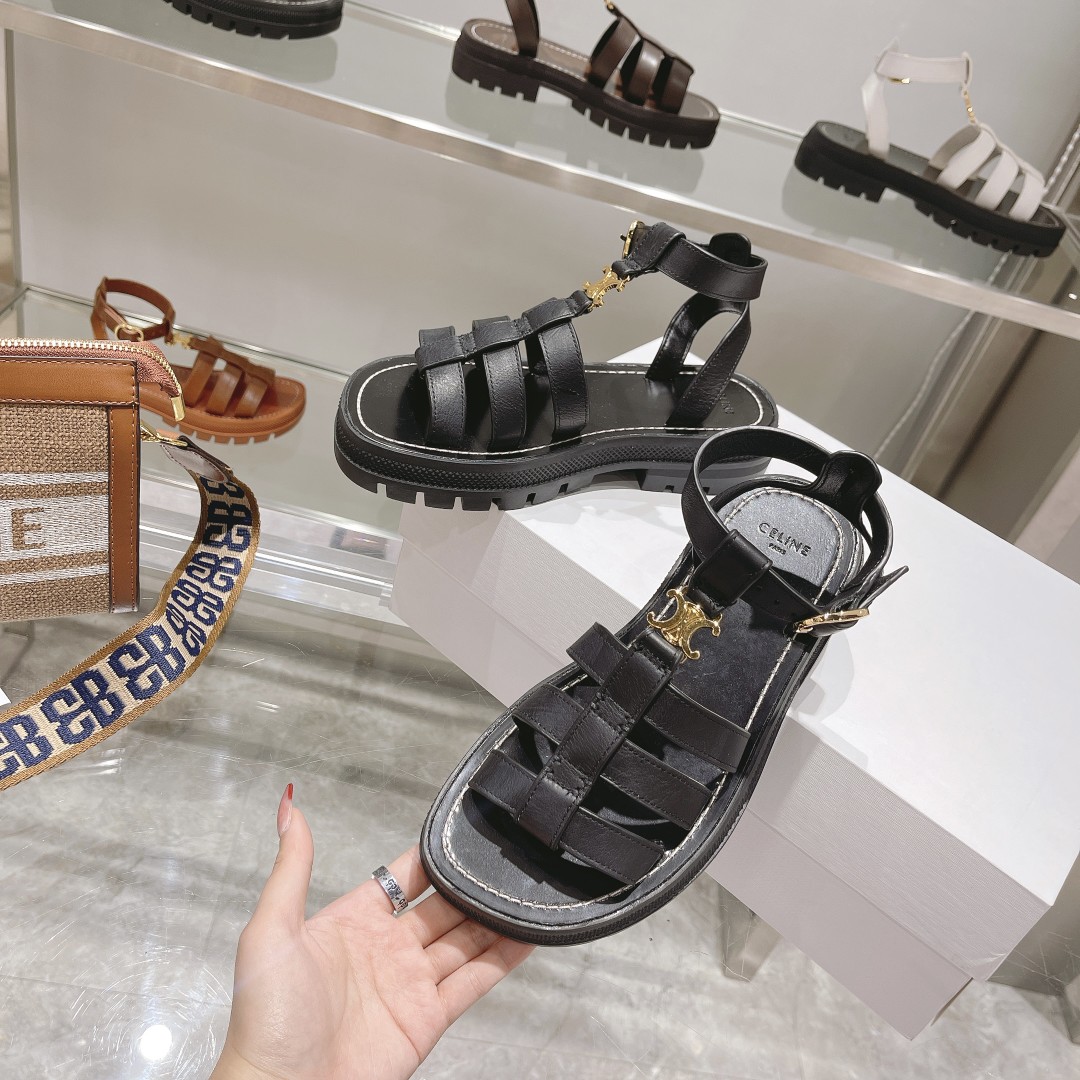 Celine Clea Triomphe Gladiator Chunky Sandal In Black - DesignerGu