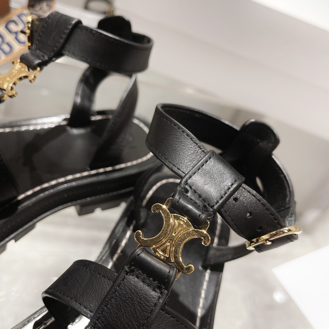 Celine Clea Triomphe Gladiator Chunky Sandal In Black - DesignerGu