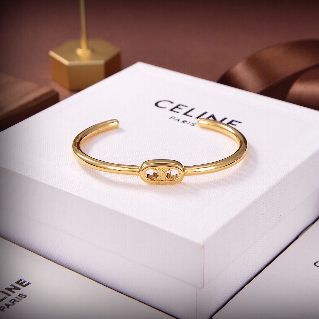 Celine Maillon Triomphe Thin Cuff In Brass With Gold Finish - 