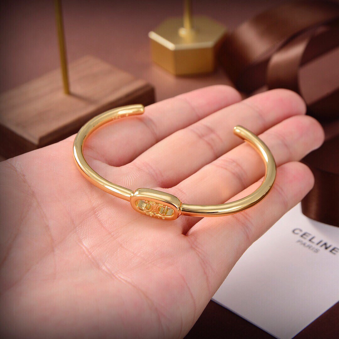 Celine Maillon Triomphe Thin Cuff In Brass With Gold Finish - 
