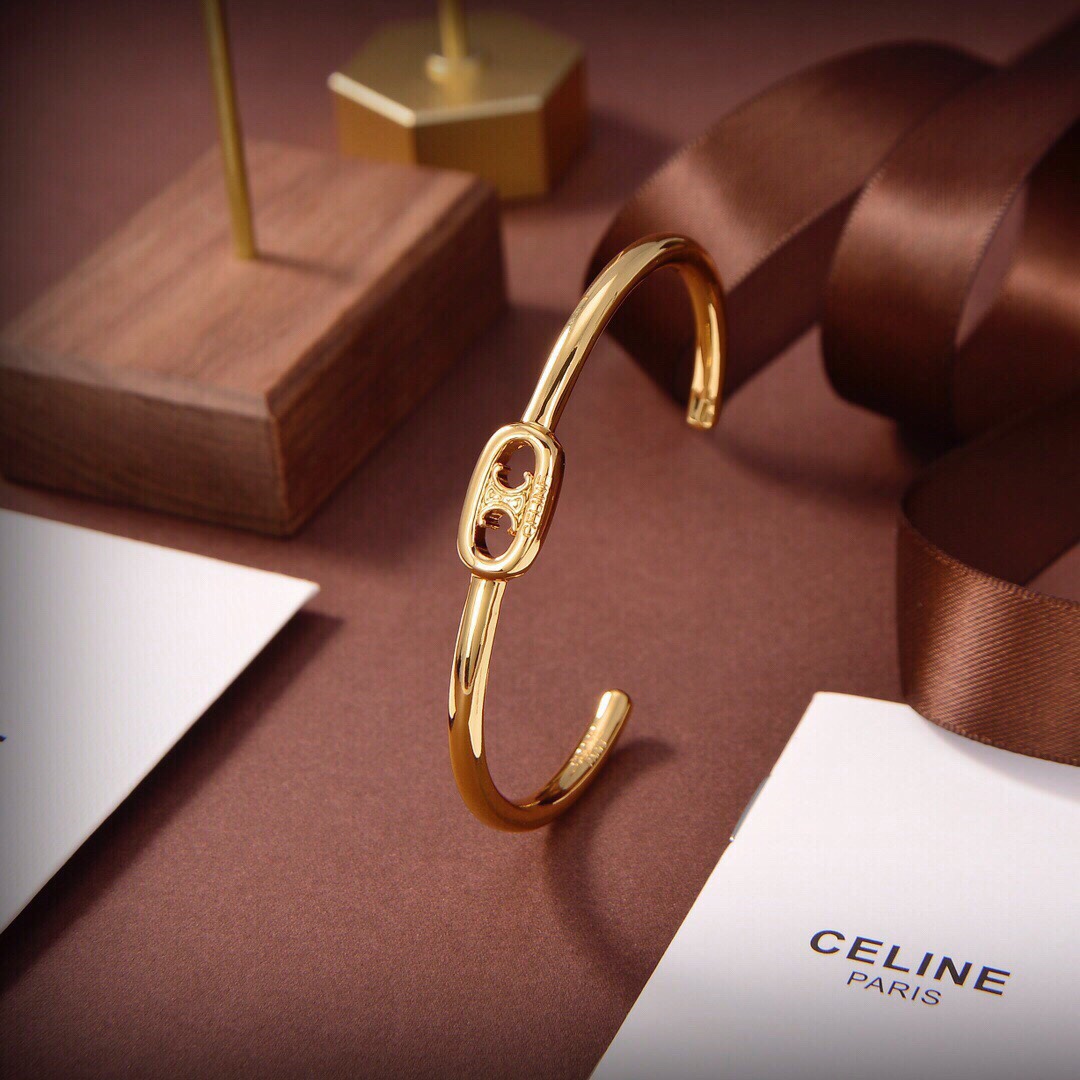 Celine Maillon Triomphe Thin Cuff In Brass With Gold Finish - 
