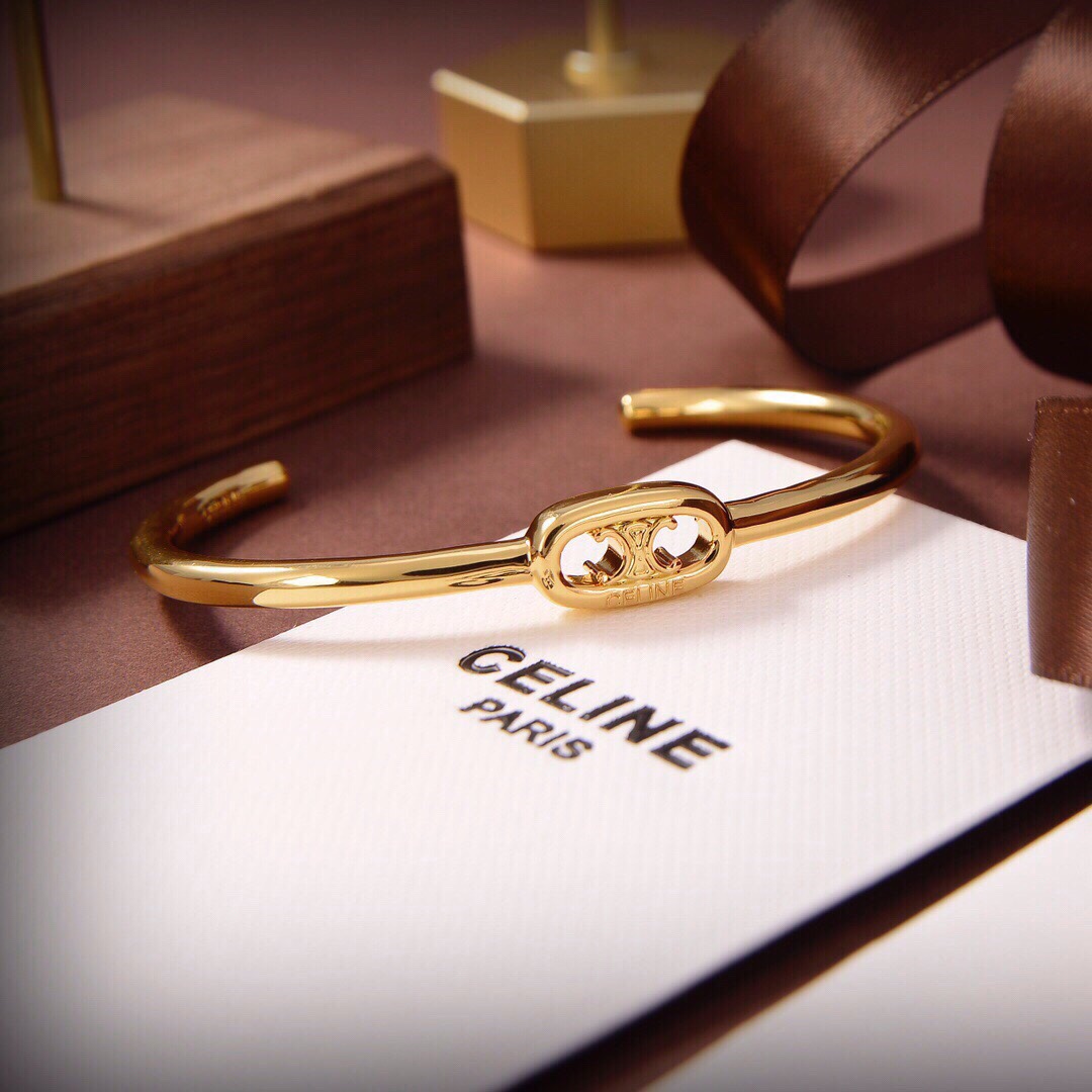 Celine Maillon Triomphe Thin Cuff In Brass With Gold Finish - 