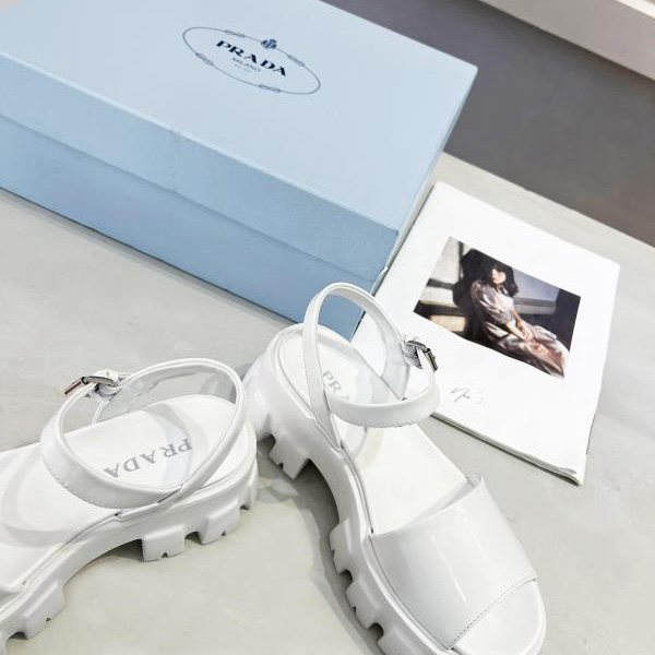 Prada Monolith Brushed Leather Sandals - DesignerGu