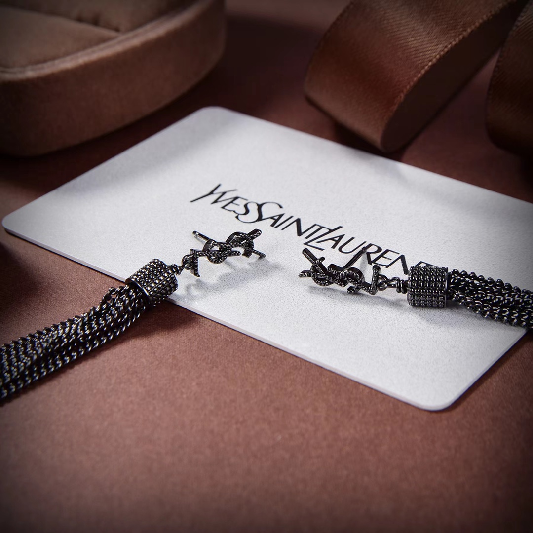 Saint Laurent Loulou Earrings With Chain Tassels In Light Gold-Colored Brass - DesignerGu