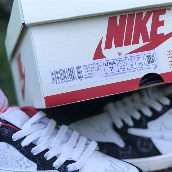 Louis Vuitton x Nike Air Jordan 1 Low OG SP"Black/White/Red/Grey Monogram"Sneaker   DM7866-318  - 