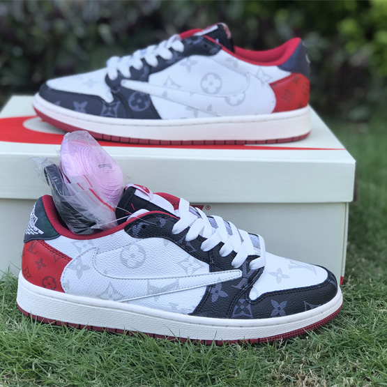 Louis Vuitton x Nike Air Jordan 1 Low OG SP"Black/White/Red/Grey Monogram"Sneaker   DM7866-318  - 