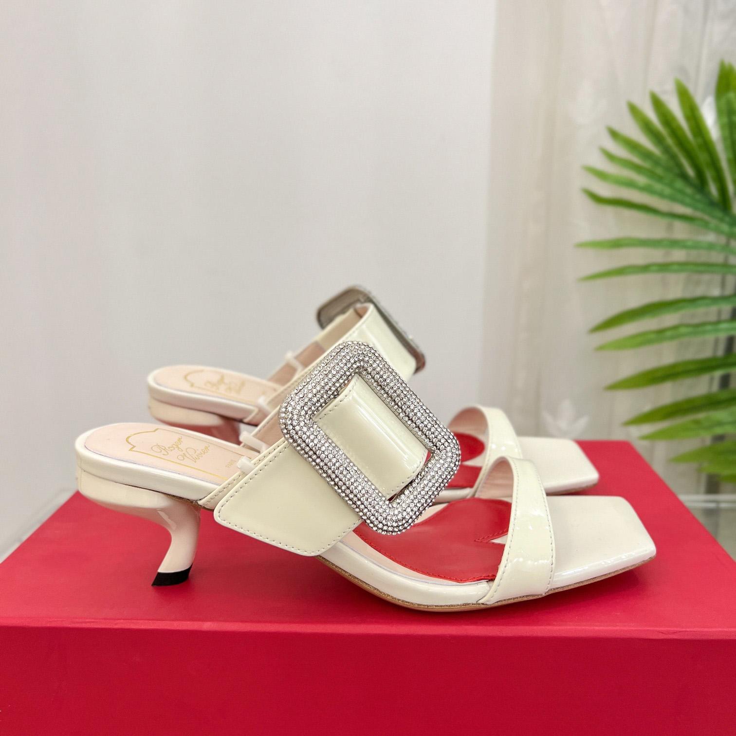 Roger Vivier Viv' Choc Side Strass Buckle Mules In Leather - DesignerGu