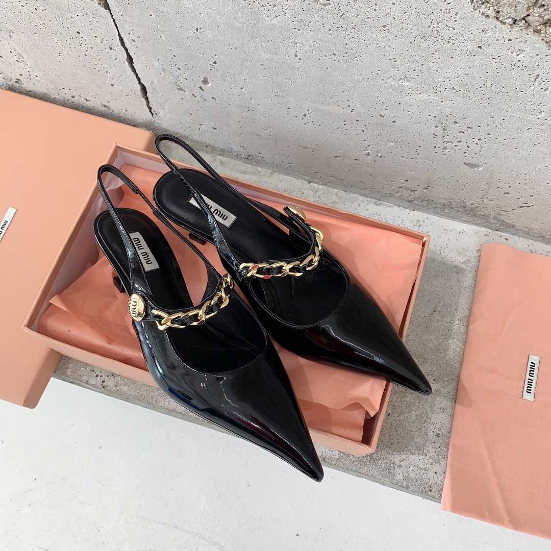 Miu Miu Patent Leather Slingback Pumps - DesignerGu