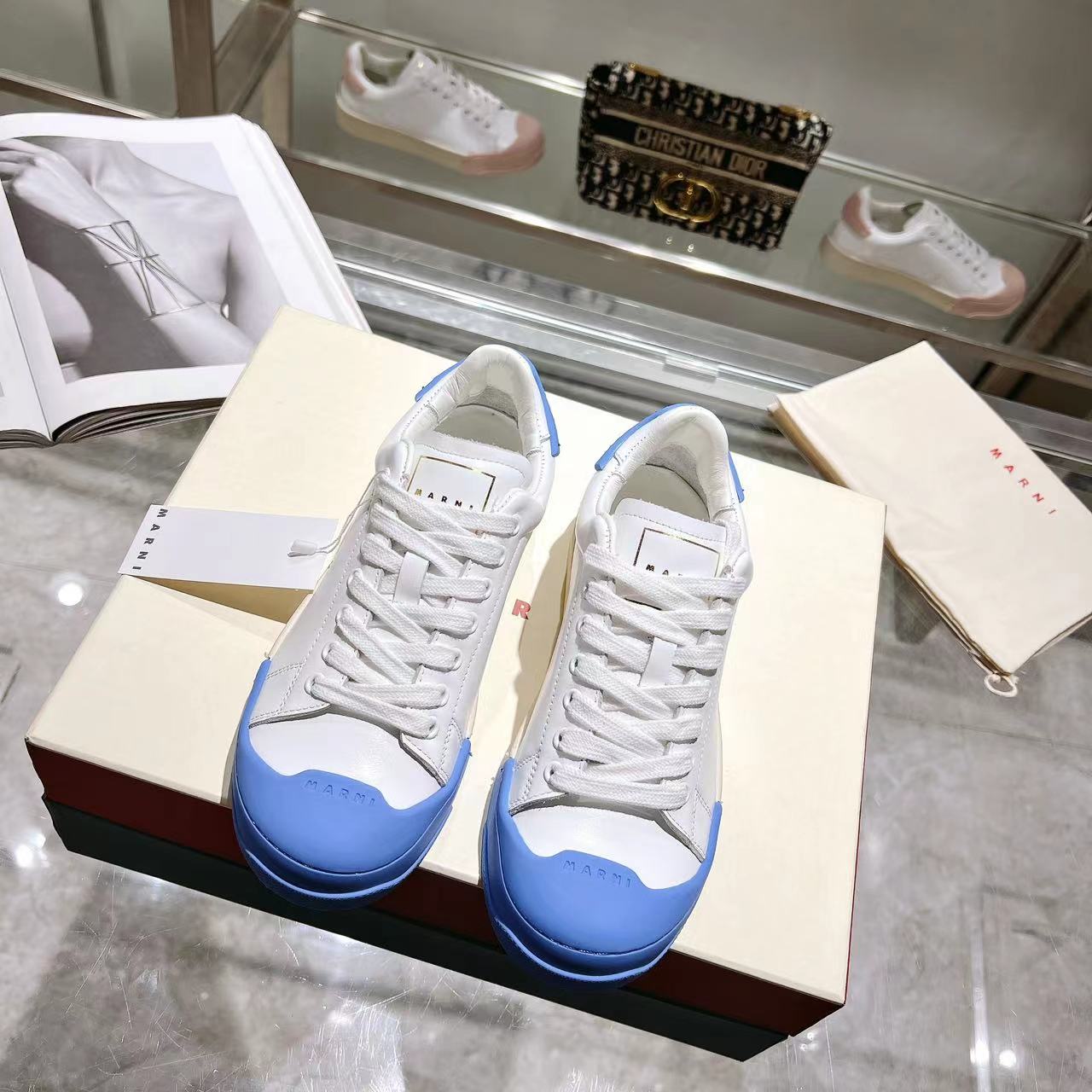 Marni Dada Bumper Sneaker In White And Blue Leather - 