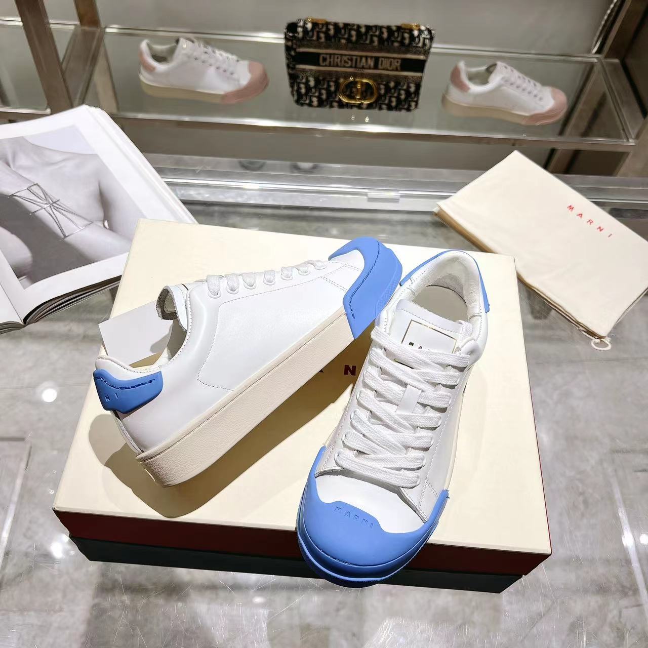 Marni Dada Bumper Sneaker In White And Blue Leather - 