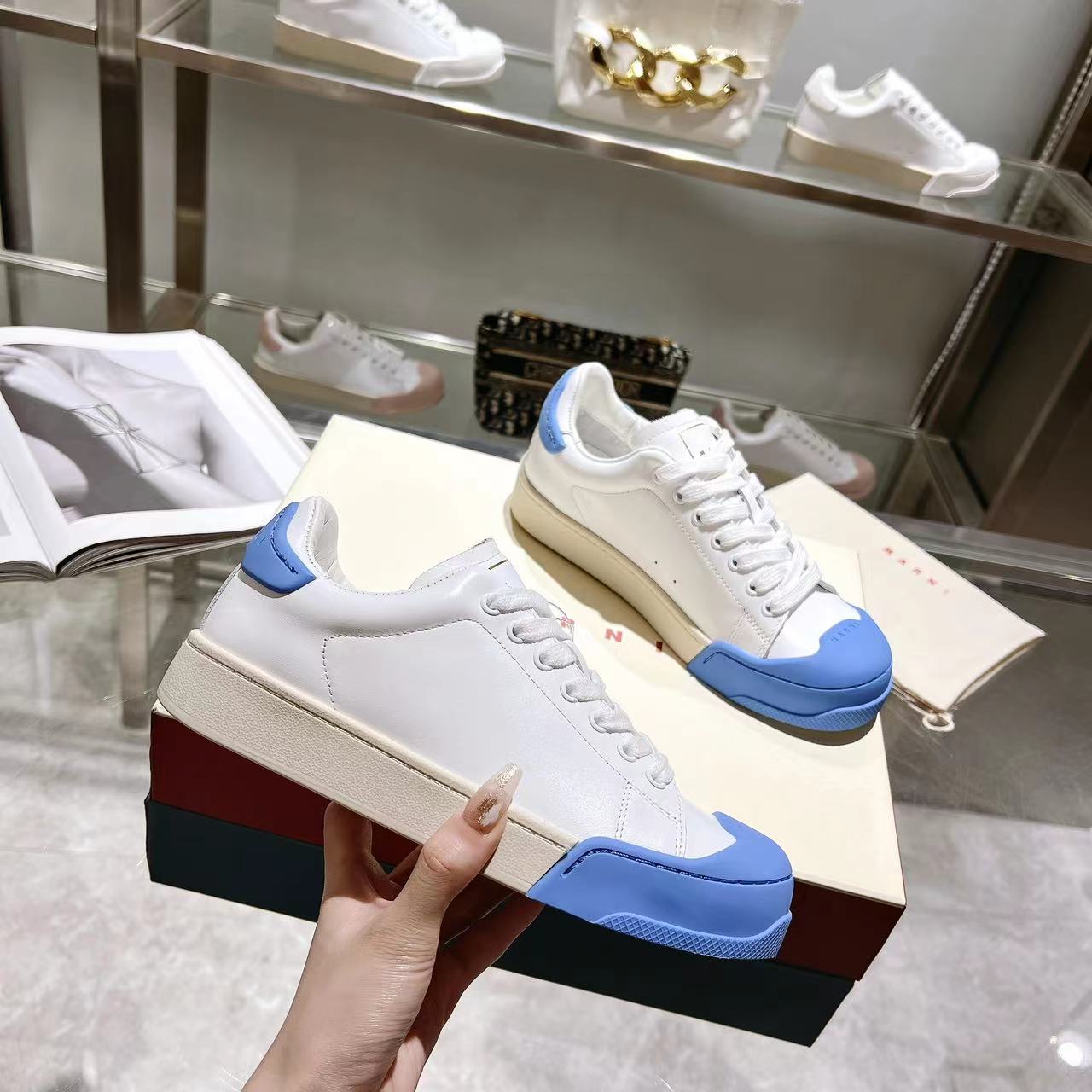 Marni Dada Bumper Sneaker In White And Blue Leather - 