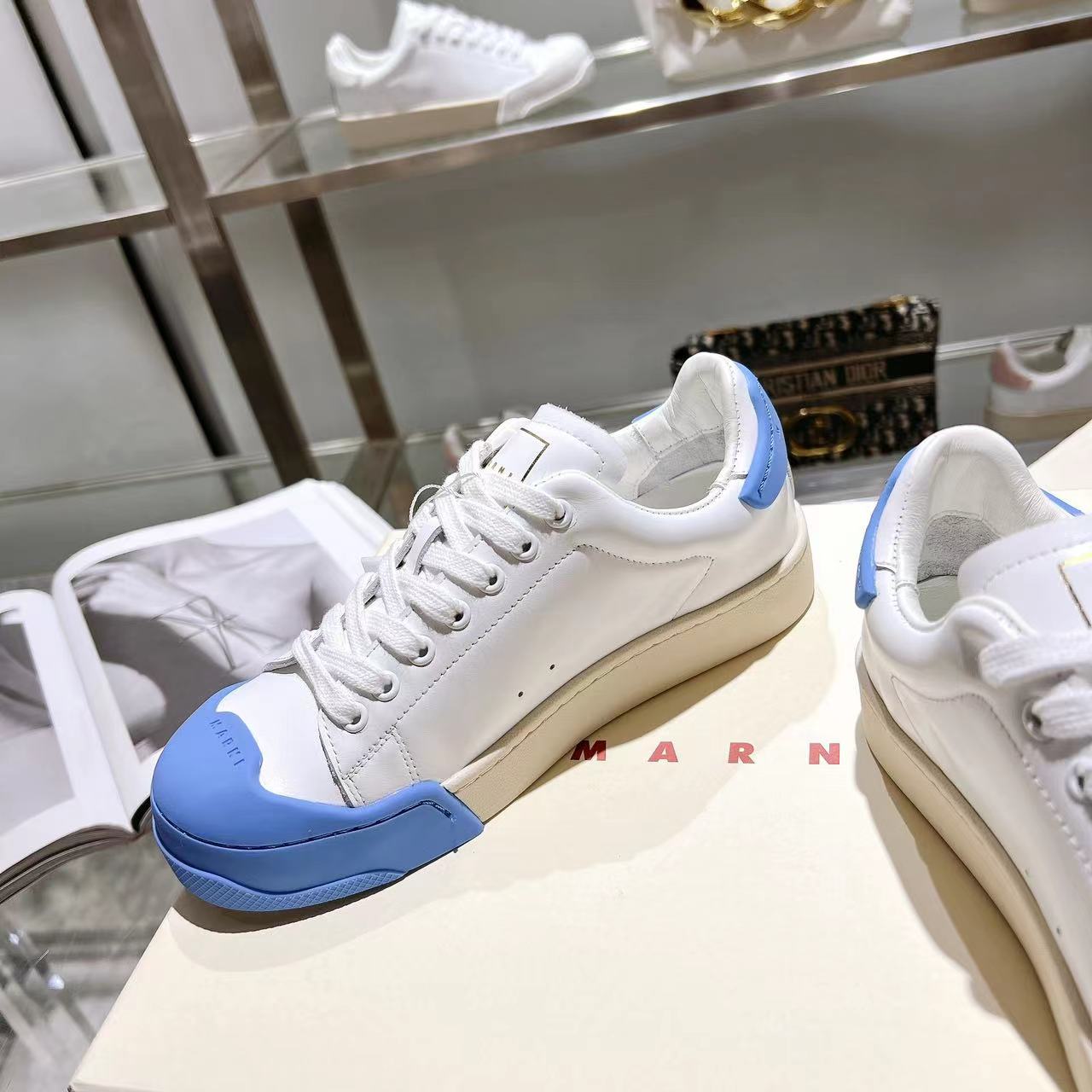 Marni Dada Bumper Sneaker In White And Blue Leather - 
