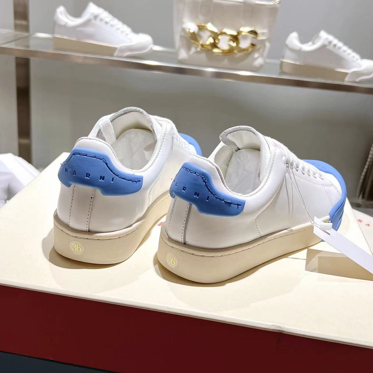 Marni Dada Bumper Sneaker In White And Blue Leather - 