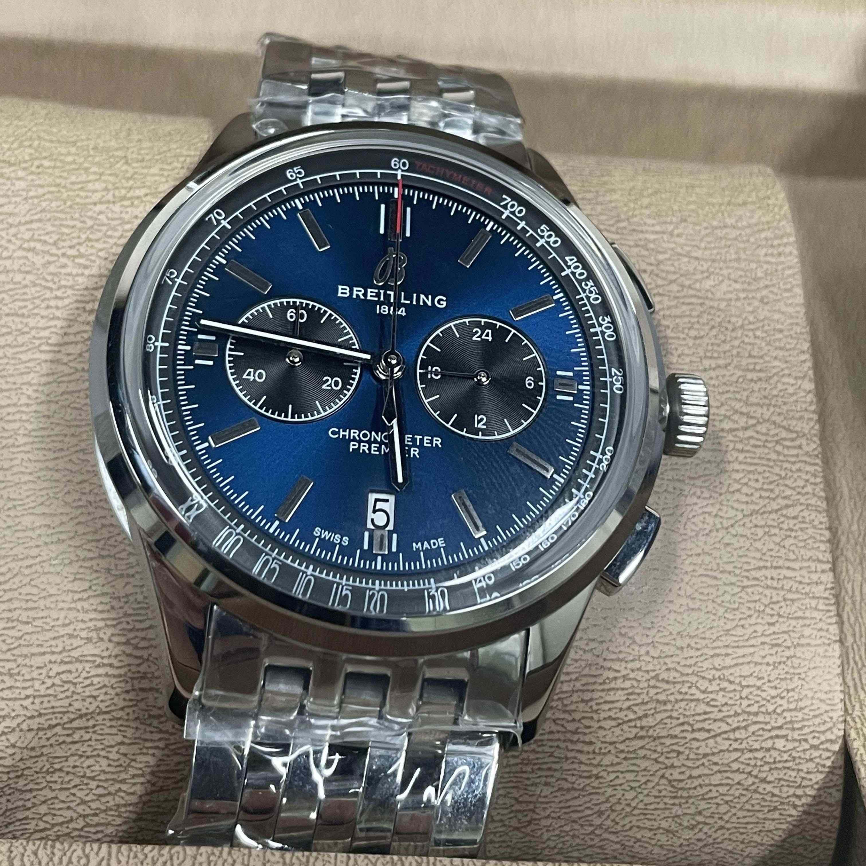 Breitling Premier B01 Chronograph 42 Blue Dial Stainless Steel Men's Watch  - DesignerGu