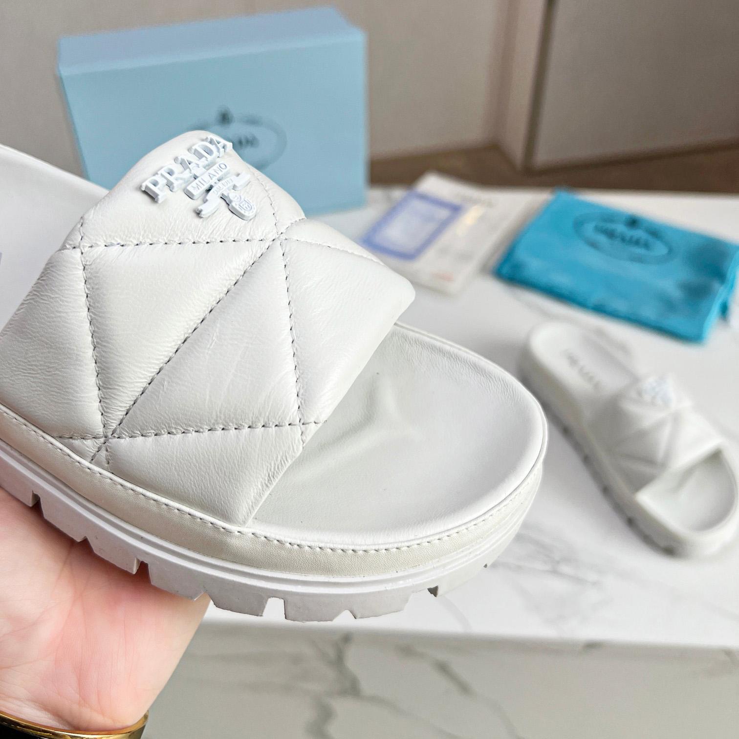 Prada Quilted Nappa Leather Slides - DesignerGu