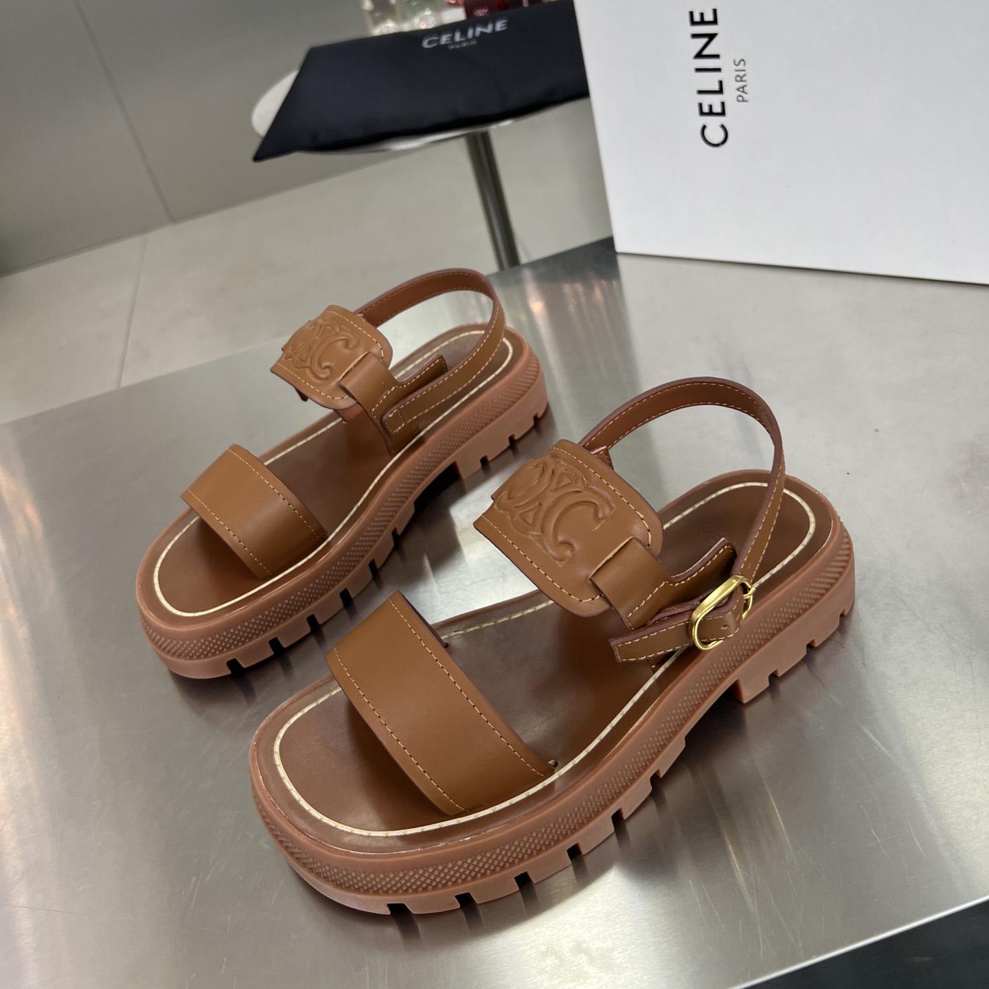 Celine Clea Triomphe Sandal In Vegetable - Tanned Calfskin - DesignerGu