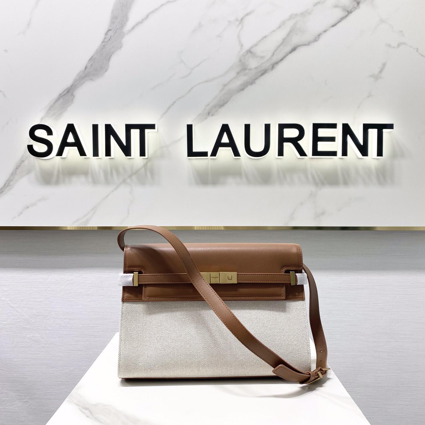 Saint Laurent Manhattan Shoulder Bag In Canvas And Leather - DesignerGu