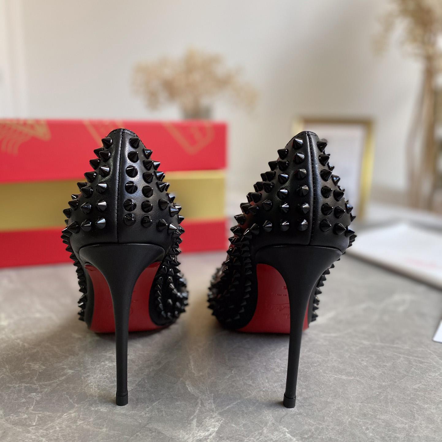 Christian Louboutin Black Patent Leather Pigalle Spikes Pumps   85mm - 