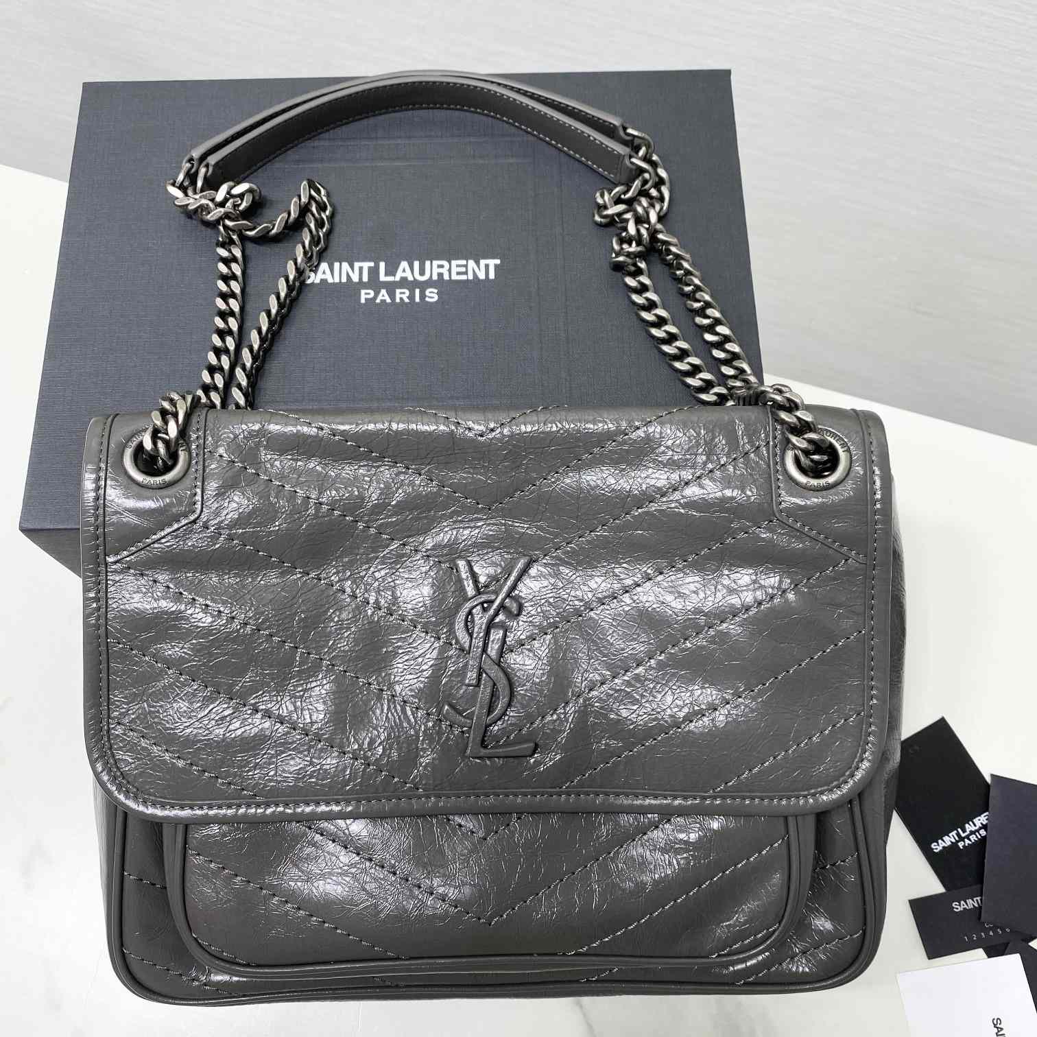 Saint Laurent Niki Medium Chain Bag In Crinkled Vintage Leather  - DesignerGu