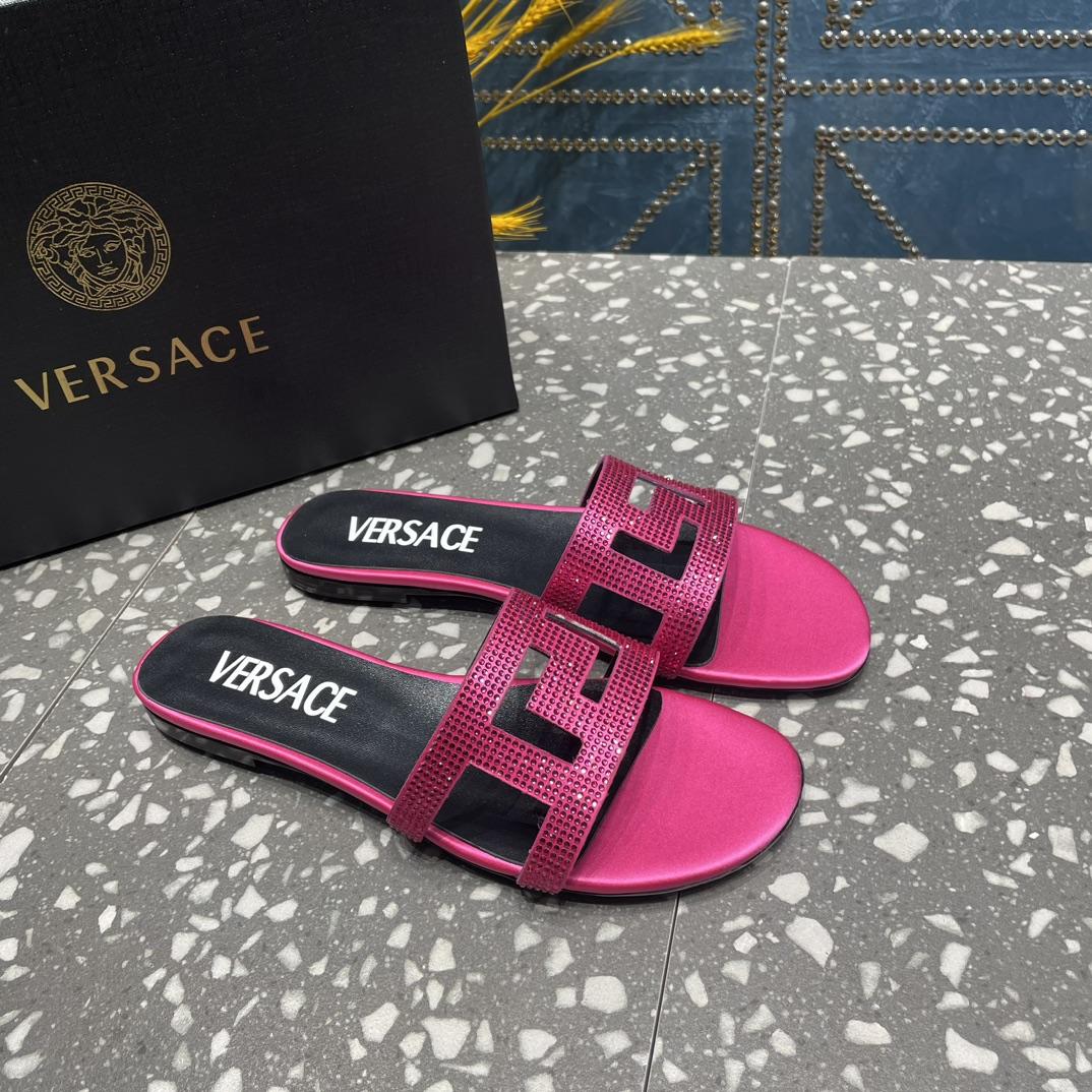 Versace Greca Maze Crystal Flat Sandals - 