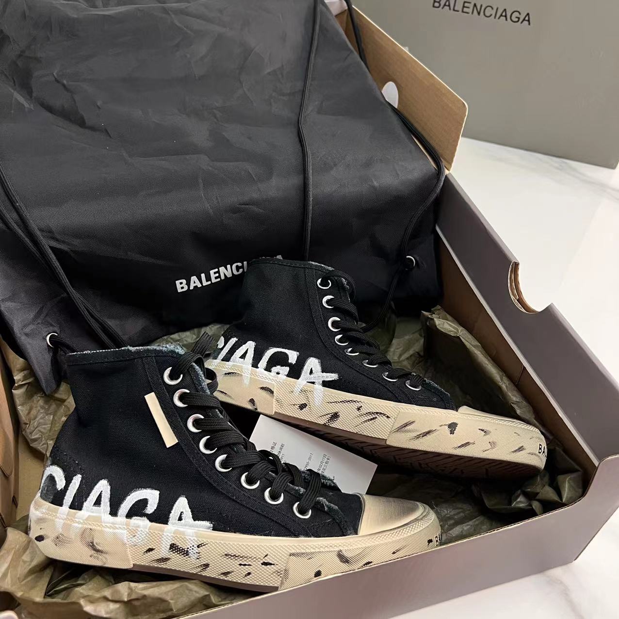 Balenciaga Paris High Top Graffiti Sneaker In Black - DesignerGu