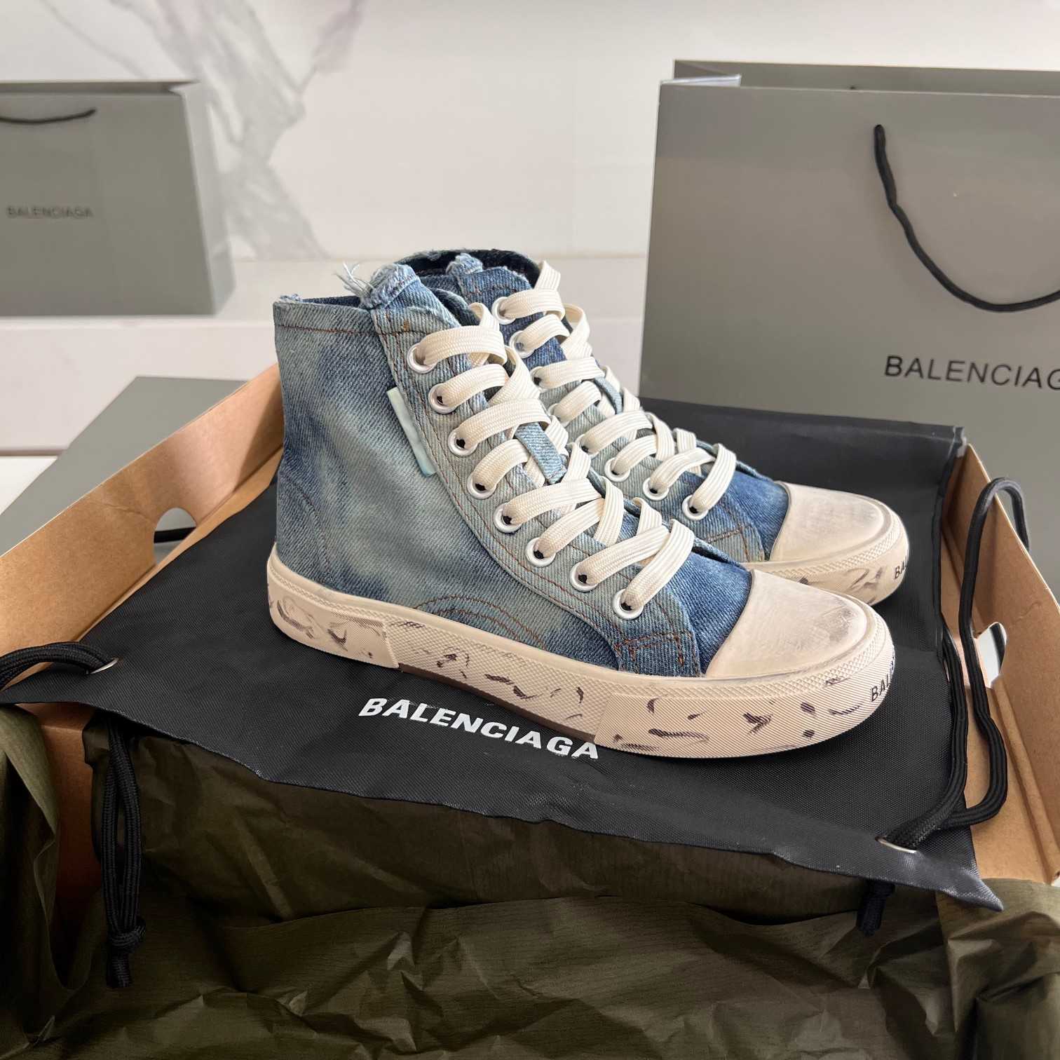 Balenciaga Paris High Top Sneaker In Blue - DesignerGu