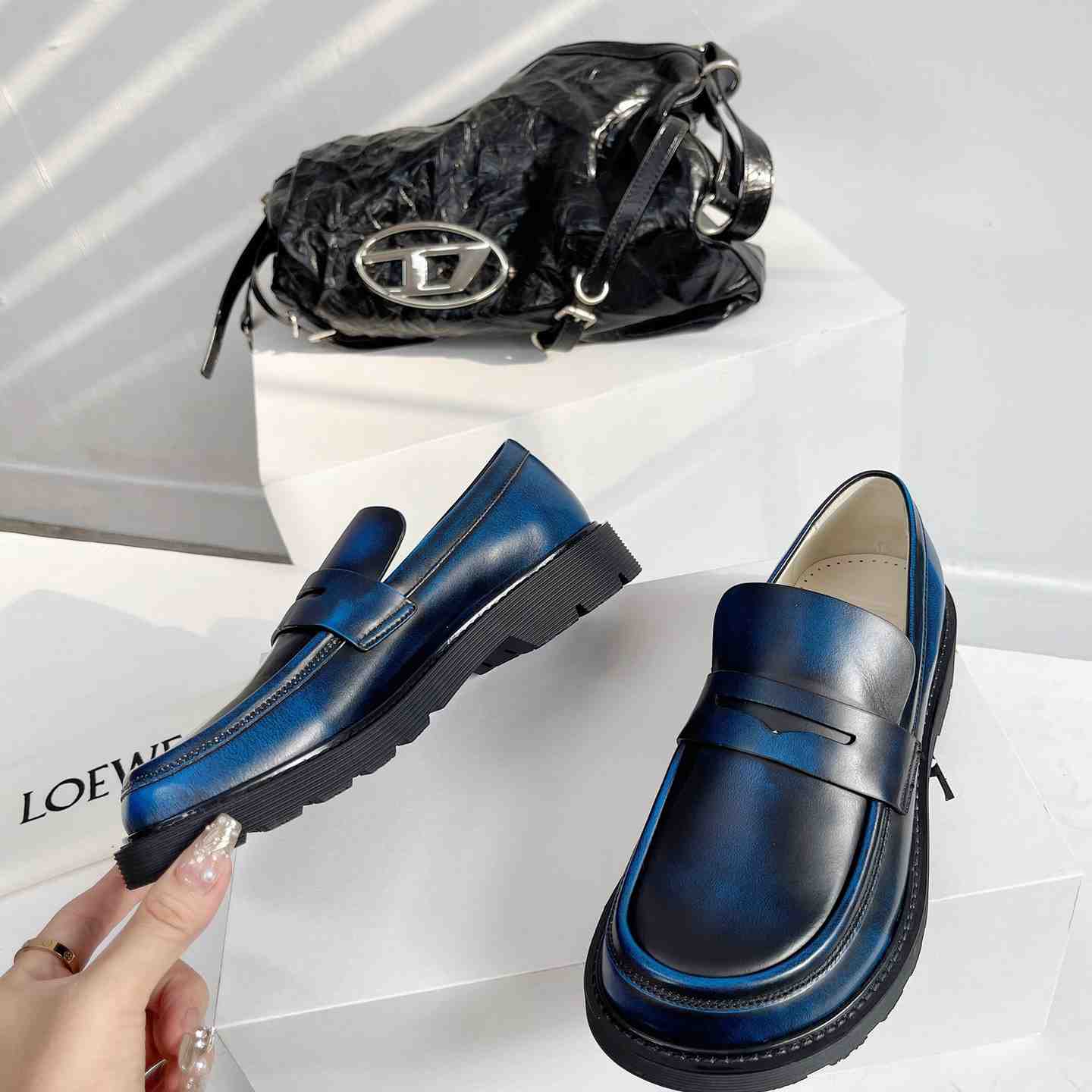 Loewe Blaze Loafer In Bicolour Brushed-off Calfskin - 