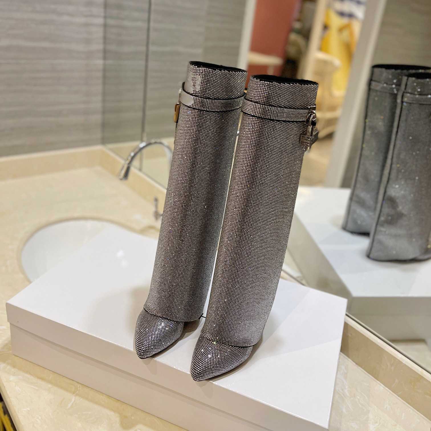 Givenchy Shark Lock Boots In Suede With Strass - DesignerGu