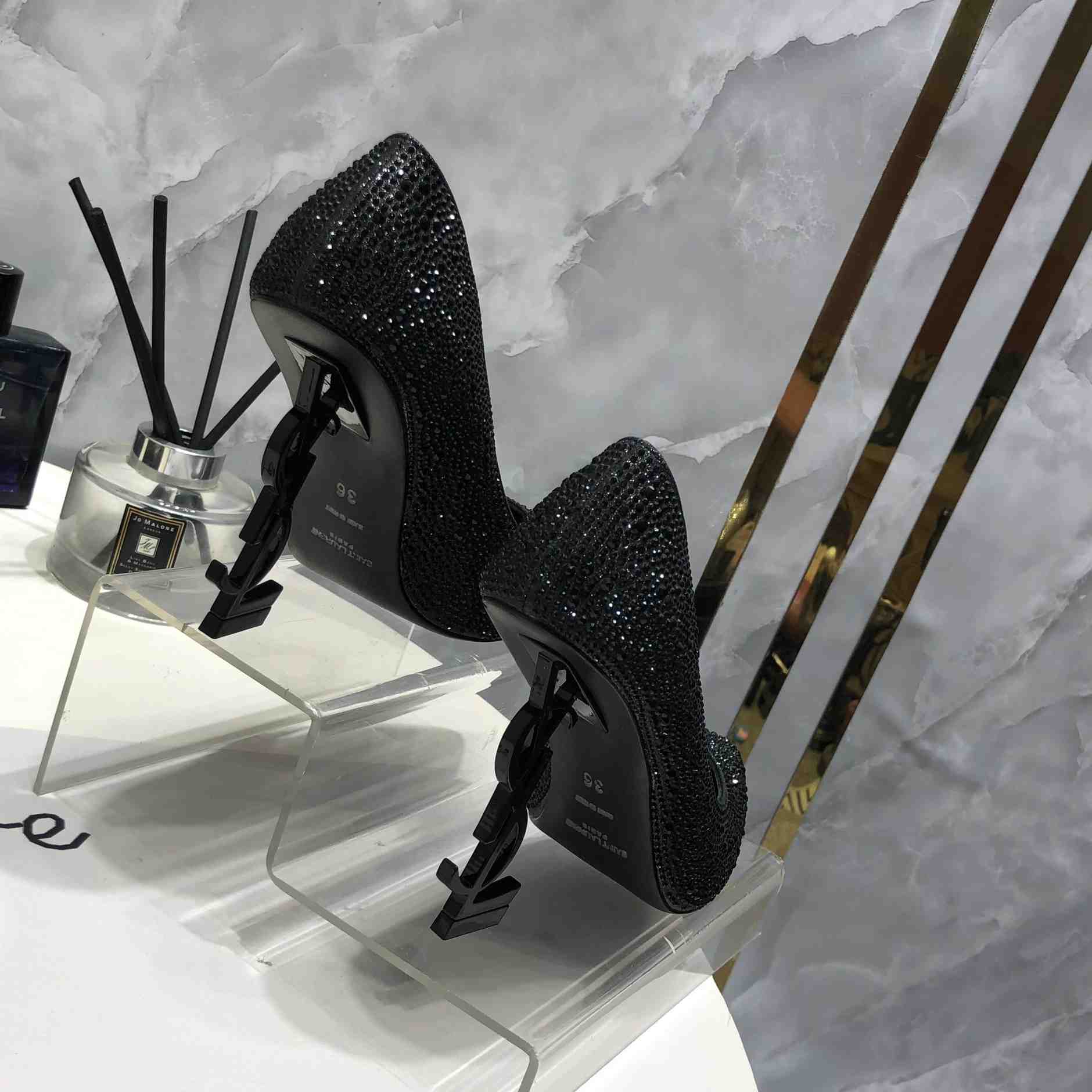 Saint Laurent Black Opyum Glitter Pumps - 